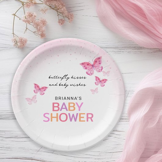 Pink Butterflies Girly Baby Dusche Pappteller