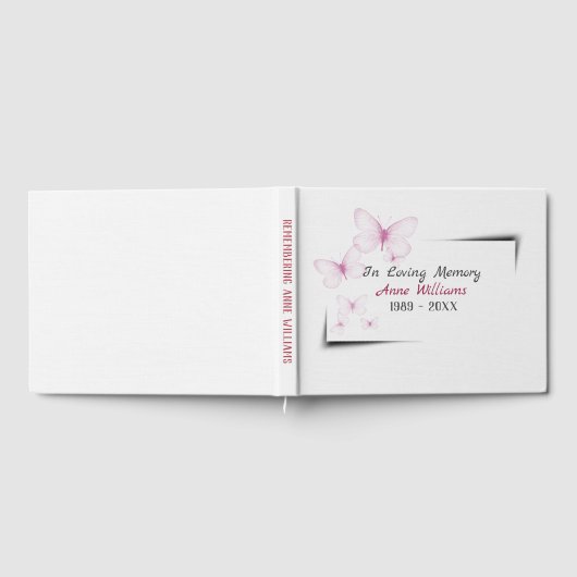 Pink Butterflies On White for Memorial Service Gästebuch (Voll)