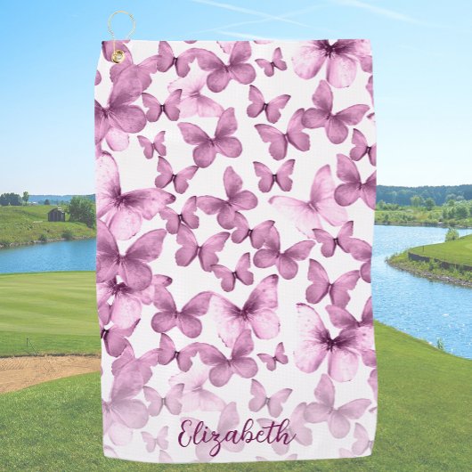 Pink Butterflies Personalized Golf Towel Golfhandtuch