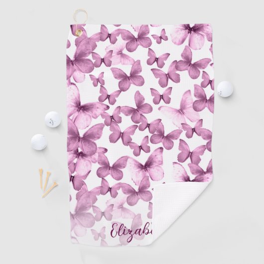 Pink Butterflies Personalized Golf Towel Golfhandtuch (Insitu)