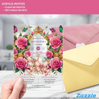 Pink Butterflies QUINCEANERA Tiara Rose Acryleinladungen