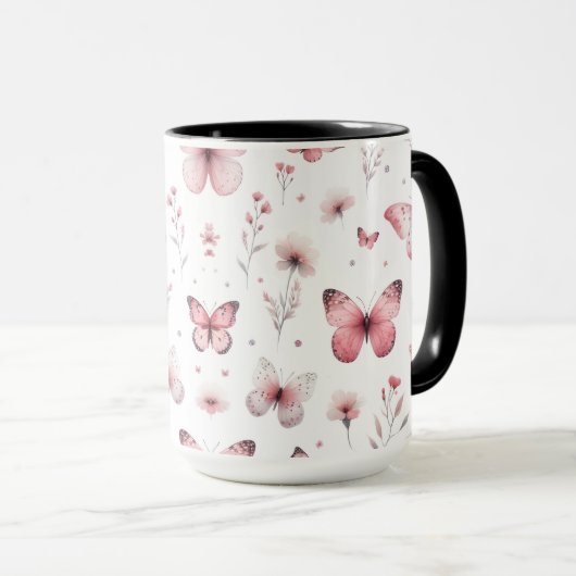 Pink Butterflies Tasse (VorderseiteRechts)