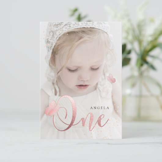 Pink Butterflies Watercolor Einladung (Stehend Vorderseite)