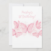 Pink Butterfly 1. Geburtstag Einladung Baby Girl (Rückseite)