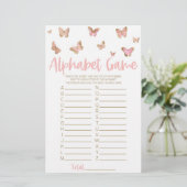 Pink Butterfly Alphabet Baby Showspiel Briefpapier (Stehend Vorderseite)