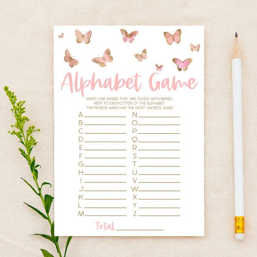 Pink Butterfly Alphabet Baby Showspiel Briefpapier