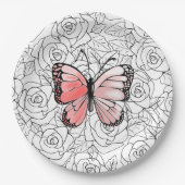 Pink Butterfly And Roses Paper Plates Pappteller (Vorderseite)