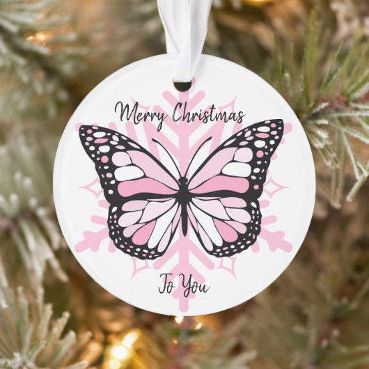 Pink Butterfly auf der Schneeflocke Weihnachten Ornament (Baum)