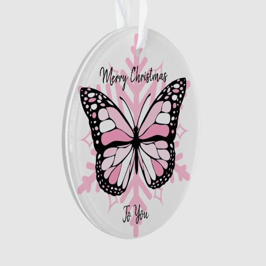 Pink Butterfly auf der Schneeflocke Weihnachten Ornament (Vorderseite)