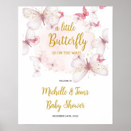 Pink Butterfly Baby Dusche Begrüßungszeichen Poster