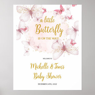 Pink Butterfly Baby Dusche Begrüßungszeichen Poster