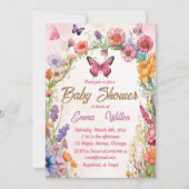 Pink Butterfly Baby Dusche Blumengarten Einladung (Vorderseite)