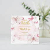 Pink Butterfly Baby Dusche Einladung (Stehend Vorderseite)