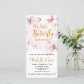 Pink Butterfly Baby Dusche Einladung (Stehend Vorderseite)