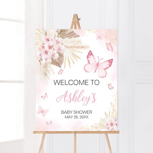 Pink Butterfly Baby Dusche Empfang Poster