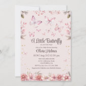 Pink Butterfly Baby Dusche Mädchen Einladung (Vorderseite)