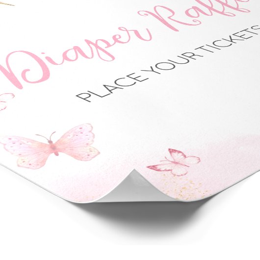 Pink Butterfly Baby Dusche Windelwanne Raffle Poster (Ecke)