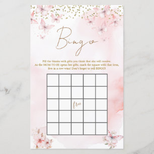 Pink Butterfly Baby Shower Girl Bingo Game