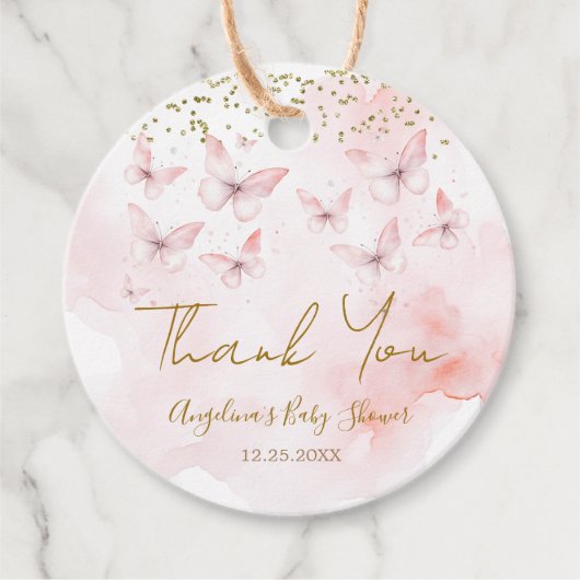 Pink Butterfly Baby Shower Girl Danke Geschenkanhänger (Vorderseite)