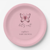 Pink Butterfly Baby Shower Pappteller (Vorderseite)