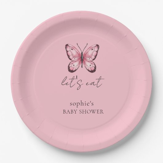 Pink Butterfly Baby Shower Pappteller (Vorderseite)