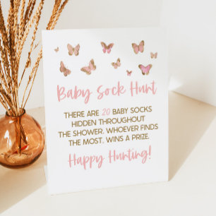 Pink Butterfly Baby Sock Hunt Baby Showspiel Sockelschild