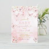 Pink Butterfly Baby Sprinkle Girl Einladung (Stehend Vorderseite)