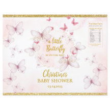 Pink Butterfly Babydusche Chip Bag Labels