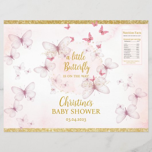 Pink Butterfly Babydusche Chip Bag Labels Flyer (Vorne)