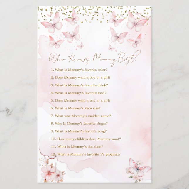 Pink Butterfly Babydusche, die Mommy Best kennt (Vorderseite)