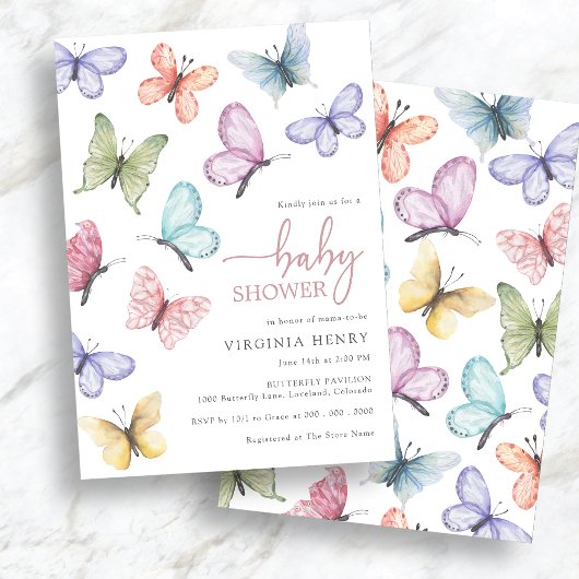 Pink Butterfly Babydusche Einladung