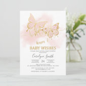 Pink Butterfly Babydusche Einladung (Stehend Vorderseite)