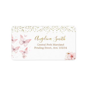 Pink Butterfly Babydusche Girl Adressaufkleber