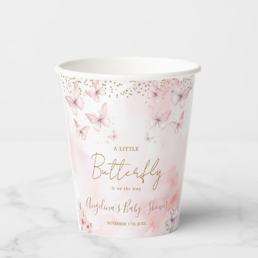 Pink Butterfly Babydusche Girl Pappbecher (Vorderseite)