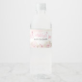 Pink Butterfly Babydusche Wasserflaschenetikett (Vorderseite)