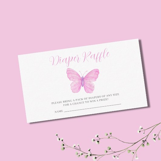 Pink Butterfly Babydusche Windeln Raffle Ticket Begleitkarte