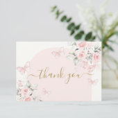 Pink Butterfly Blumenkarte danke (Stehend Vorderseite)