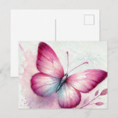 Pink Butterfly Botanical Watercolor Postkarte (Vorne/Hinten)