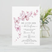 Pink Butterfly-Brautparty Einladung (Stehend Vorderseite)