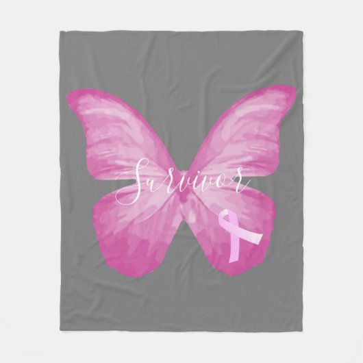 Pink Butterfly Brustkrebs Überleben Fleecedecke (Vorderseite)