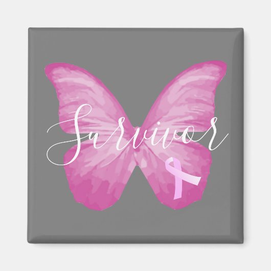 Pink Butterfly Brustkrebs Überleben Magnet (Vorne)