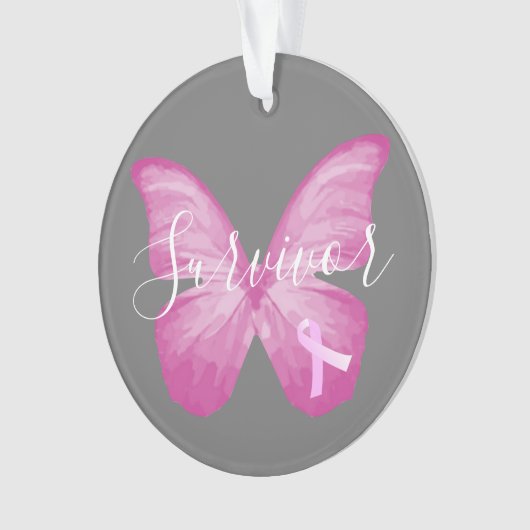 Pink Butterfly Brustkrebs Überleben Ornament (Vorderseite)
