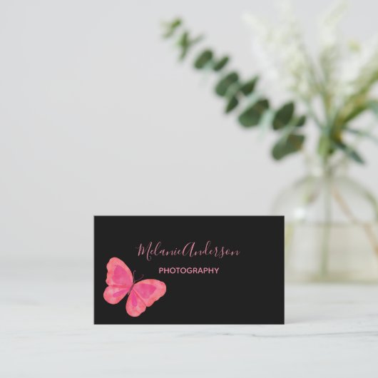 Pink Butterfly Business Card Visitenkarte (Stehend Vorderseite)
