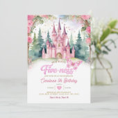 Pink Butterfly Castle Her Royal Five-ness Birthday Einladung (Stehend Vorderseite)