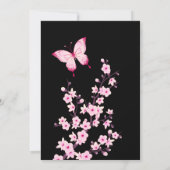 Pink Butterfly Cherry Blossom Black Einladung (Rückseite)