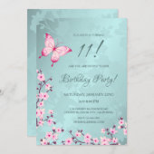 Pink Butterfly Cherry Blossom Türkis Einladung (Vorne/Hinten)