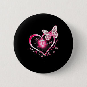 Pink Butterfly Cross Faith Hope Liebe Brustkrebs Button