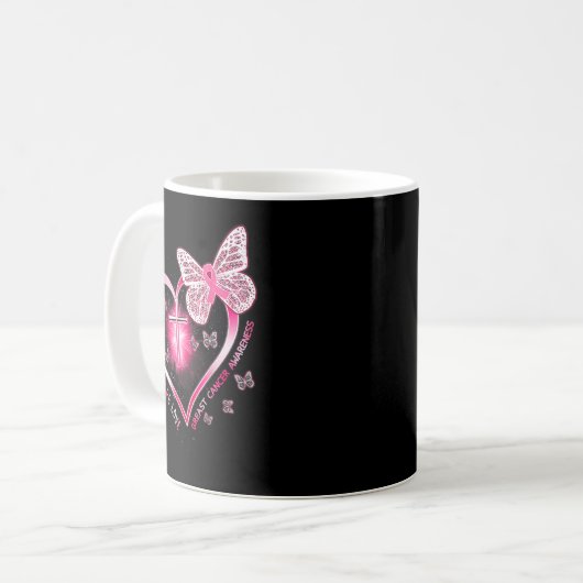 Pink Butterfly Cross Faith Hope Liebe Brustkrebs Kaffeetasse (Vorderseite Links)