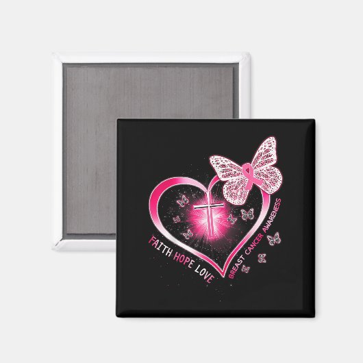 Pink Butterfly Cross Faith Hope Liebe Brustkrebs Magnet (Vorderseite/Rückseite)