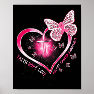 Pink Butterfly Cross Faith Hope Liebe Brustkrebs Poster